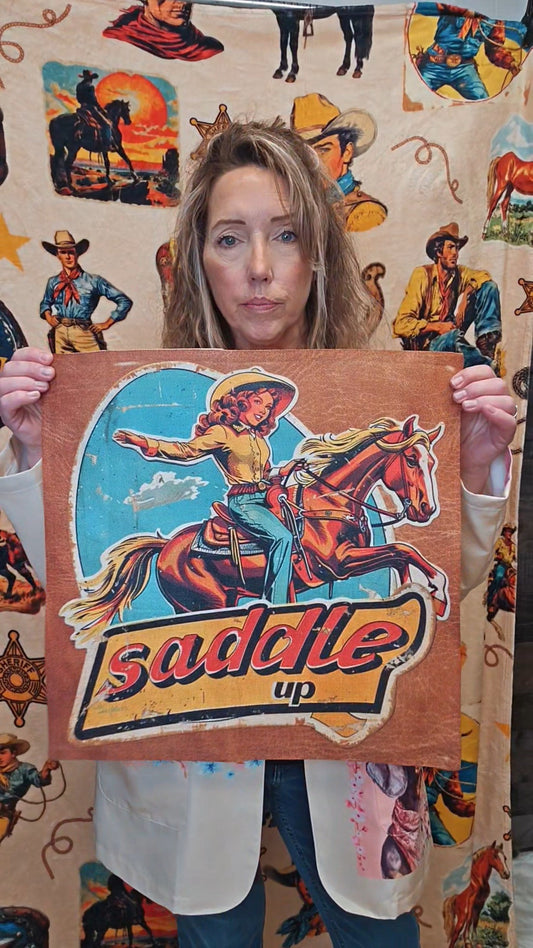 Saddle Up Vintage Cowgirl Throw Pillow Case 18x18inch Made in America