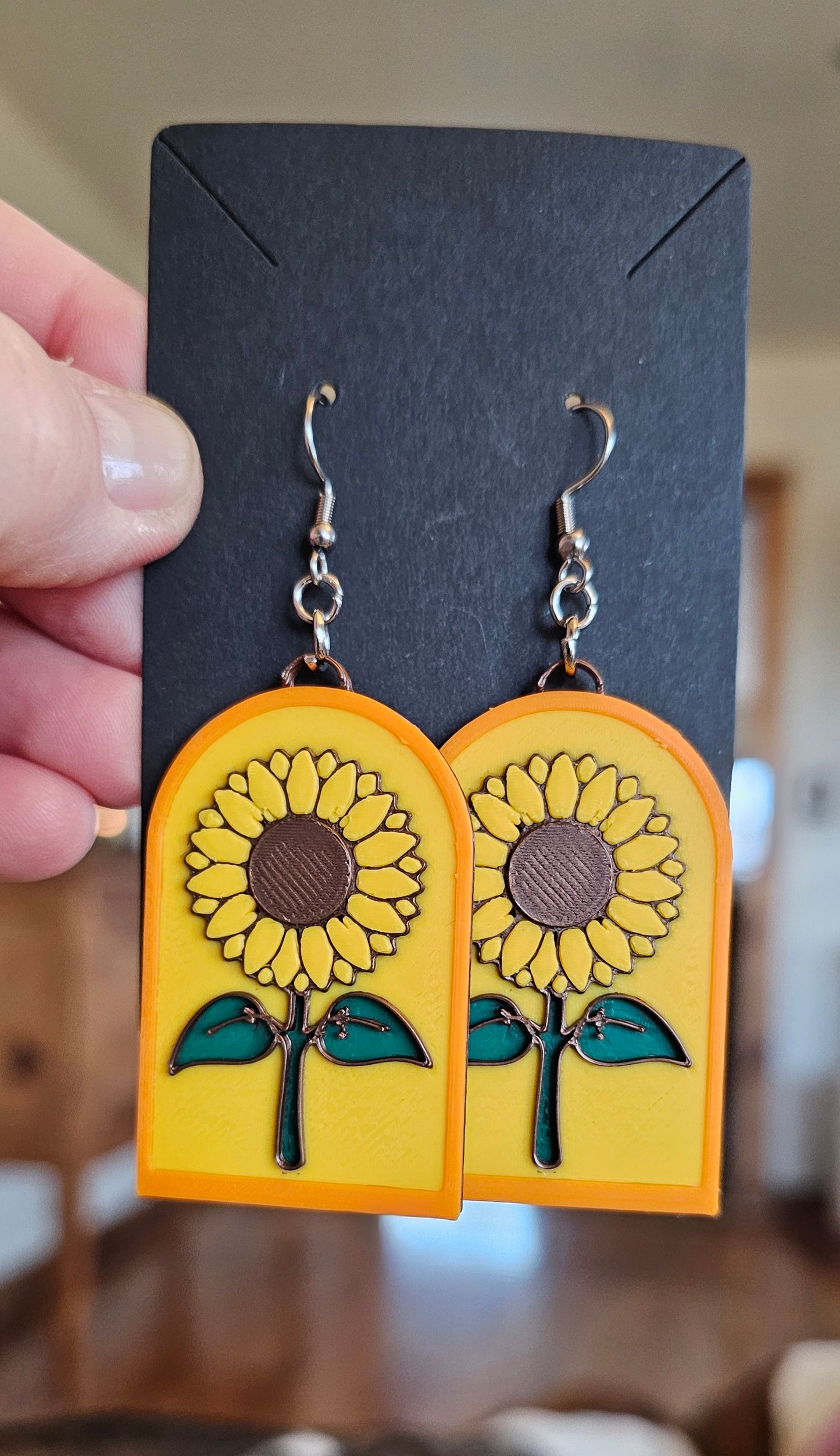 3D Print That70's Show Sunflower Boho Hippie Earrings Made in America