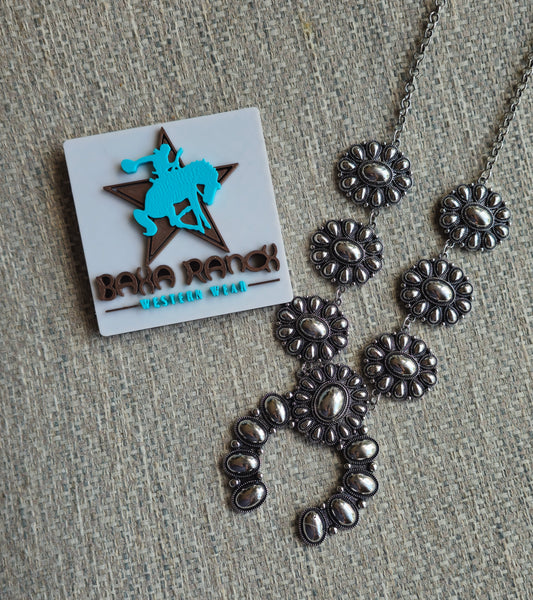 Baha Ranch Silvertone Floral Squash Blossom Necklace set
