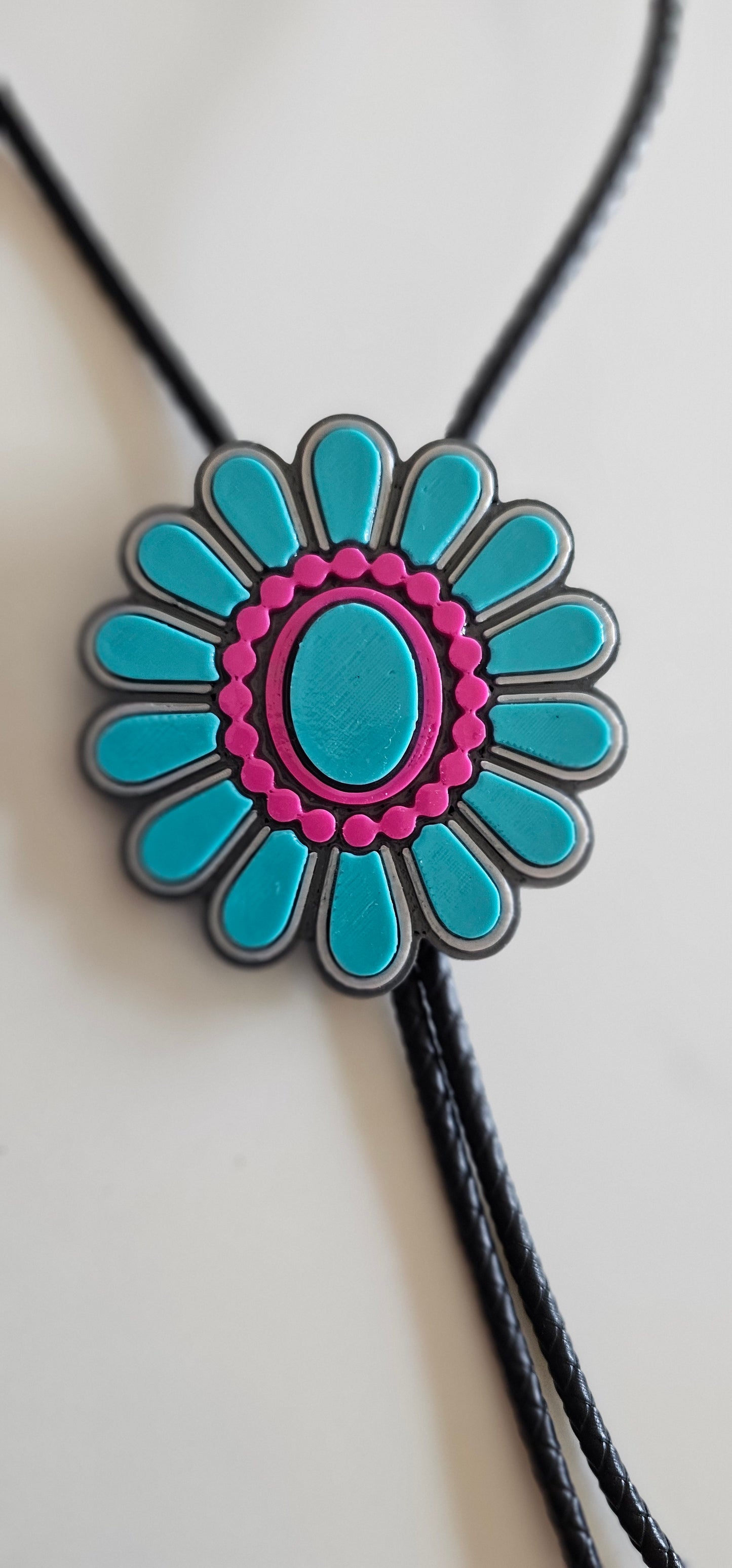 Baha Ranch Turquoise Hot Pink Concho 3D Inlay Bolo Made in America