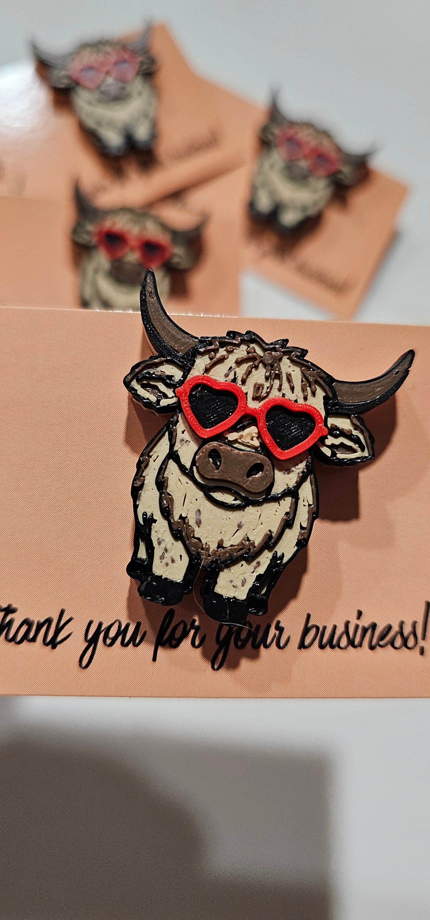 Bag of 25 -Boutique 3d Printed Package Inserts Cool Highland Cow Hat Pin Made in America