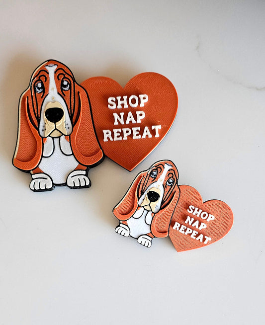 3d Print Basset Hound Cute Funny Shopping Hat Pin or Magnet