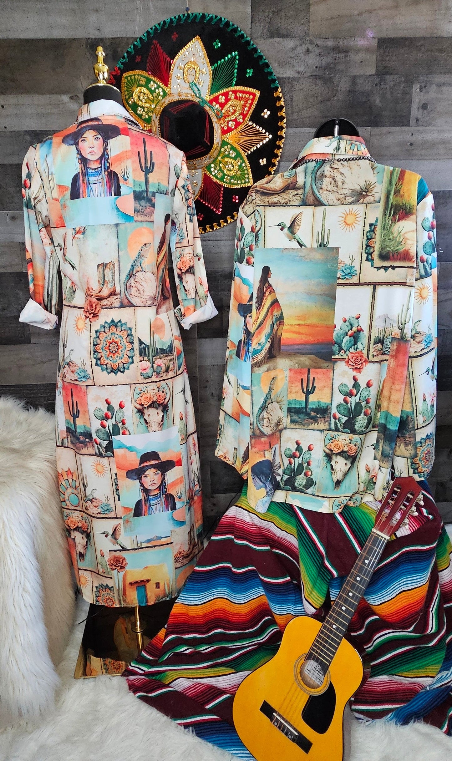 Colores de Mexico Pictures of the Southwest Button-Up Long Sleeve Shirt Dress Duster