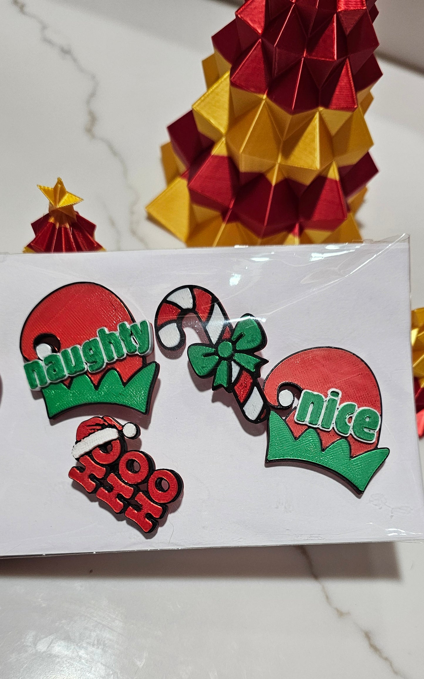 set of 4 Naughty Nice Candy Cane HOHOHO Hat Pins Christmas Made in America