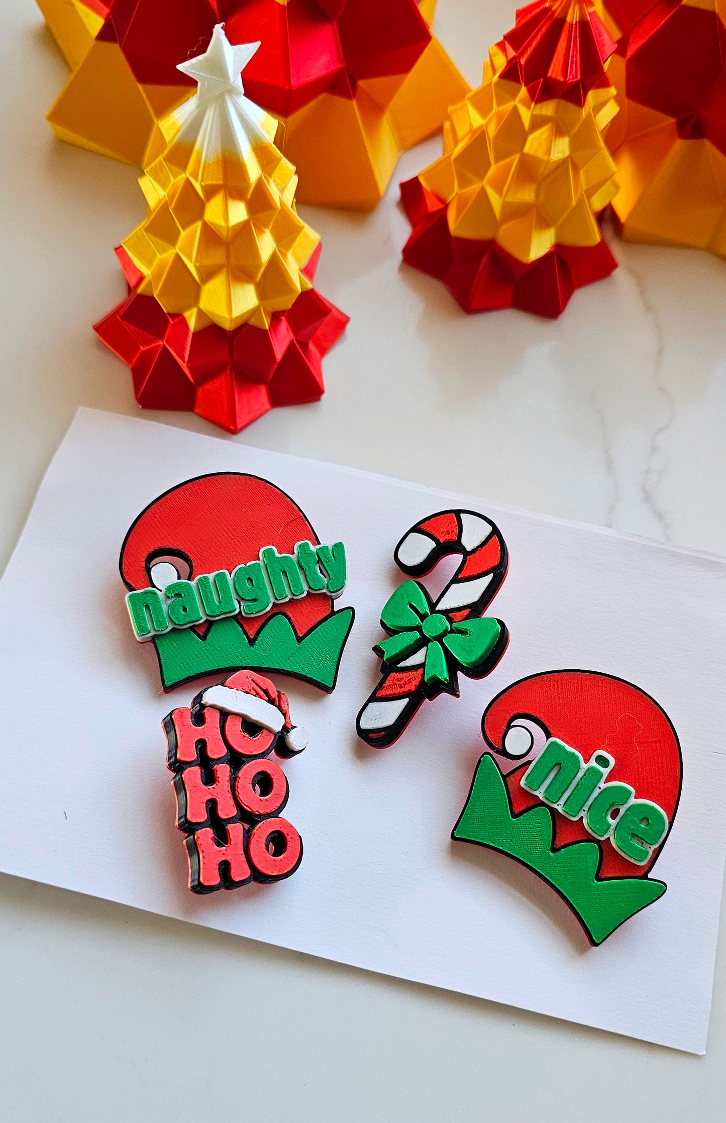 set of 4 Naughty Nice Candy Cane HOHOHO Hat Pins Christmas Made in America