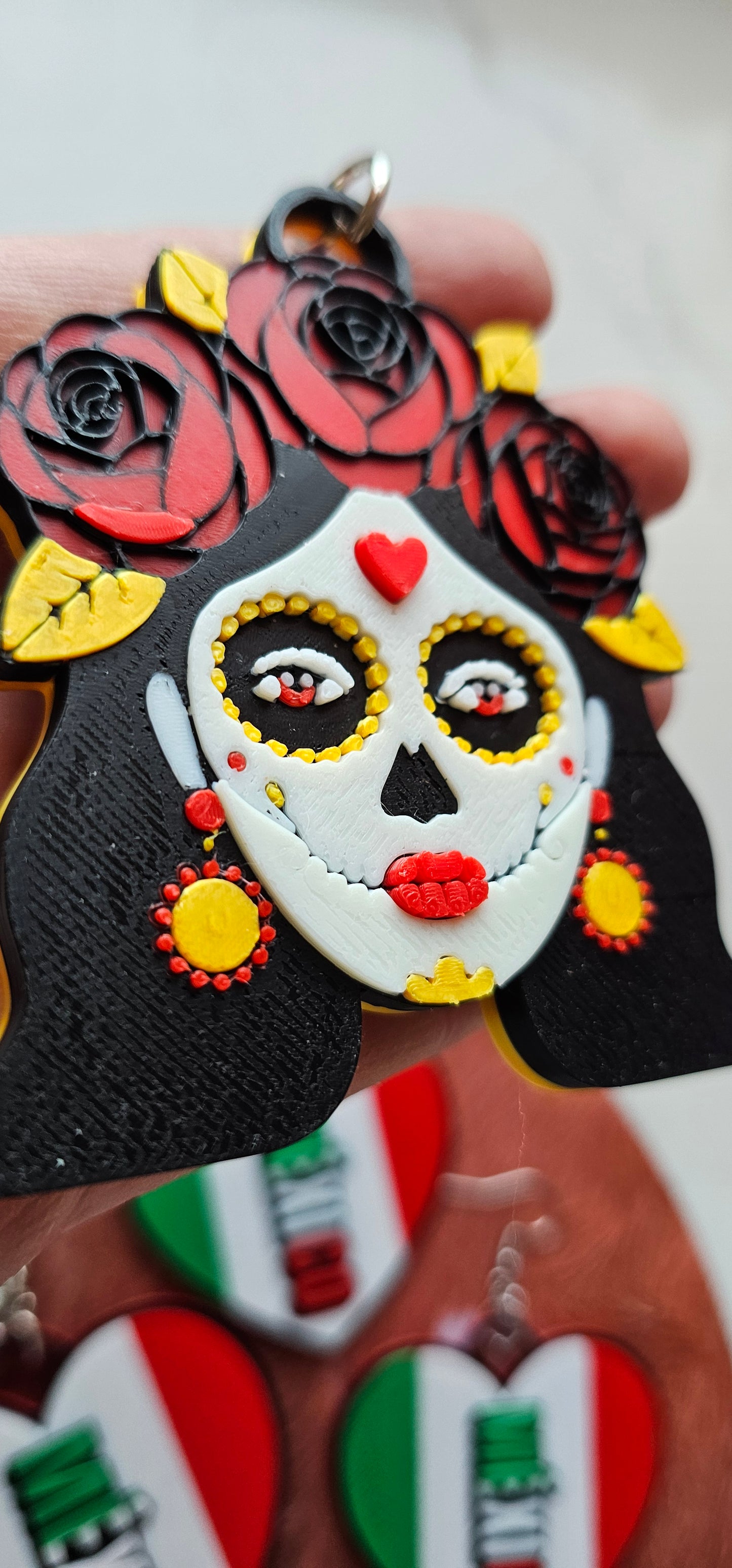 3D Print Mexico Theme Día de los Muertos Day of The Dead Sugar Skull Keychain or Earrings