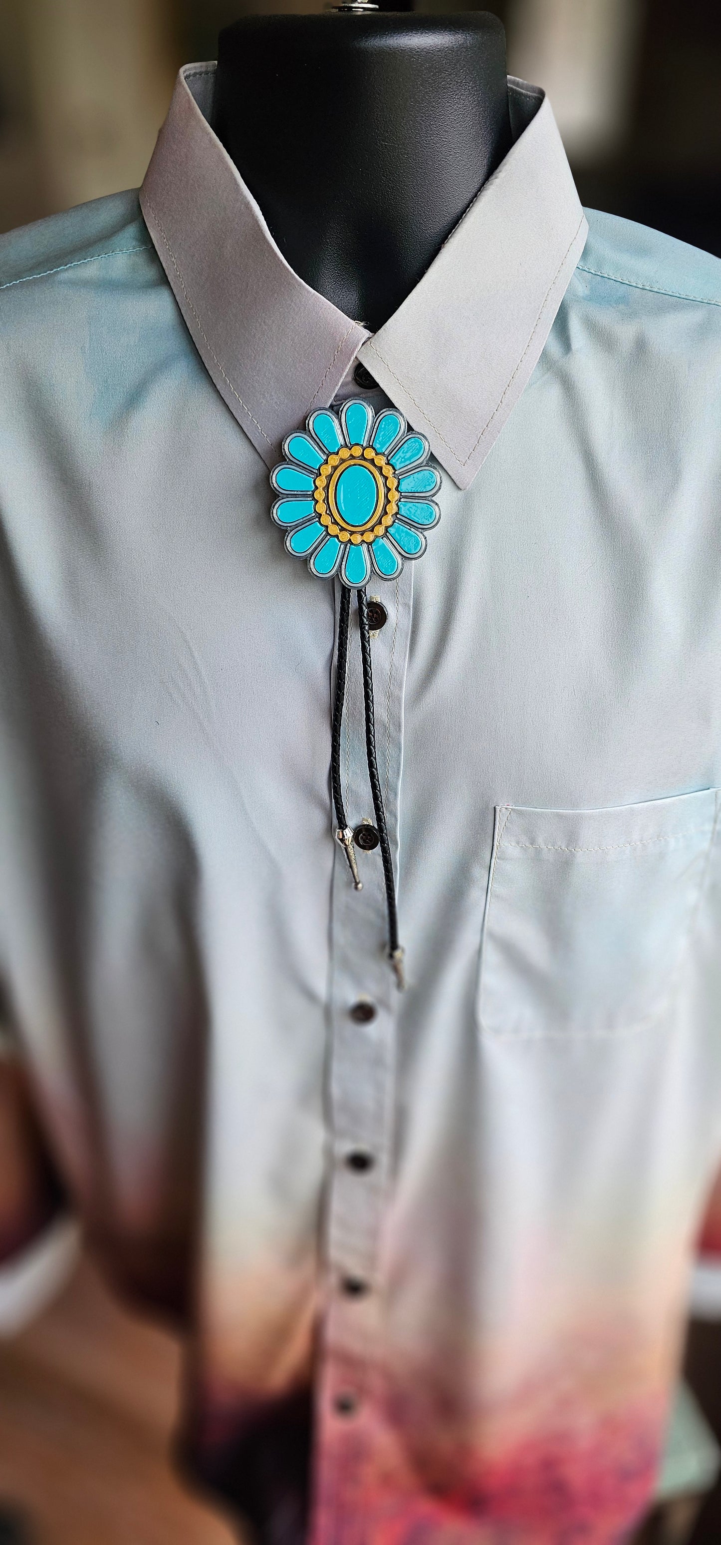 Baha Ranch Turquoise Gold Concho 3D Inlay Bolo Made in America
