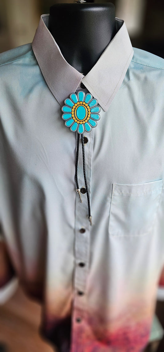 Baha Ranch Turquoise Gold Concho 3D Inlay Bolo Made in America