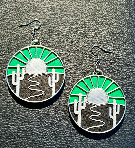 Baha Ranch 3D Print Silver Silk western Earrings Choice of styles Made in America