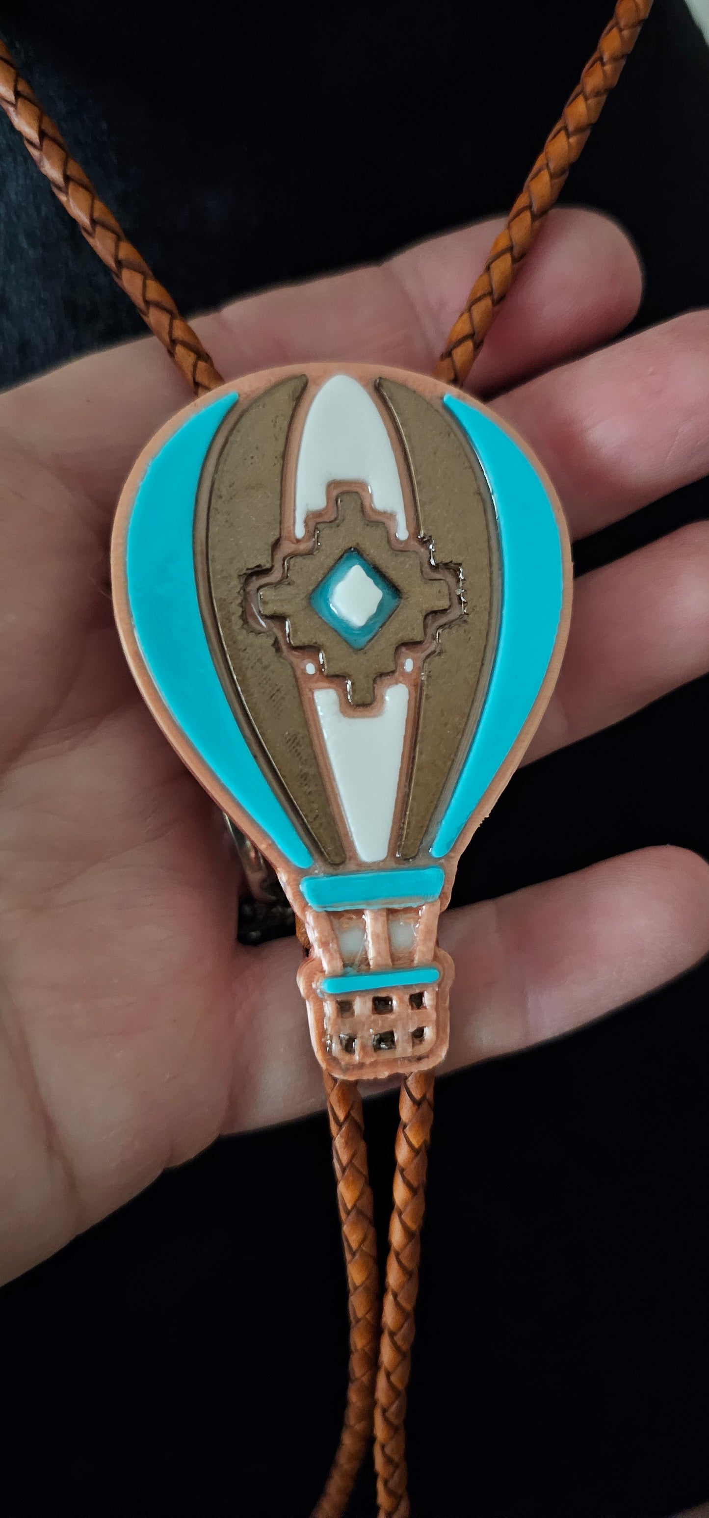 Albuquerque Balloon Fiesta 3D Hot Air Balloon Aztec Bolo Tie Necklace