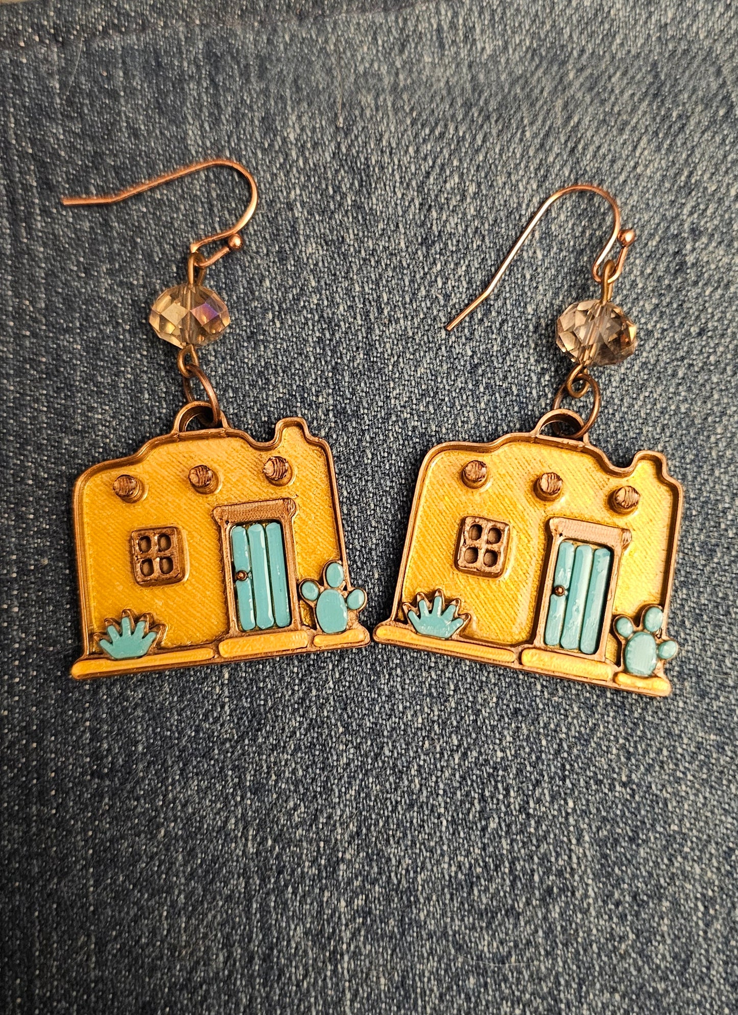 Little Adobe Turquoise Door Cactus New Mexico Santa Fe Earrings