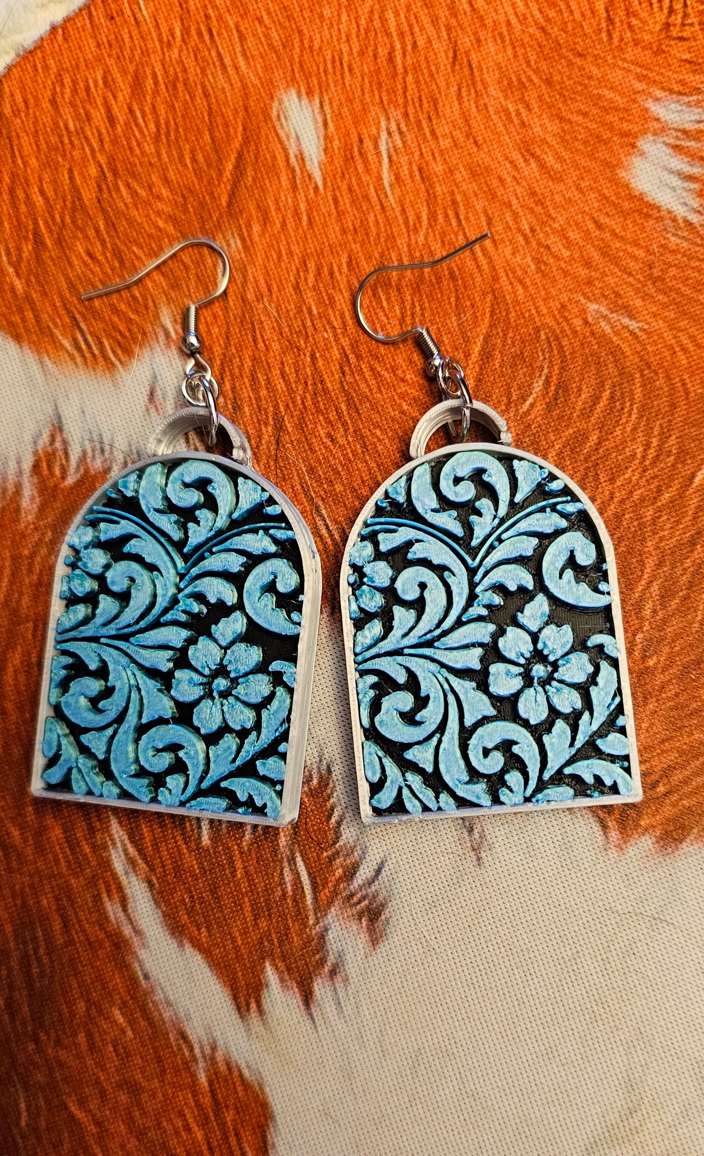 3D Print Western Tooled Turquoise  Earrings Made in America