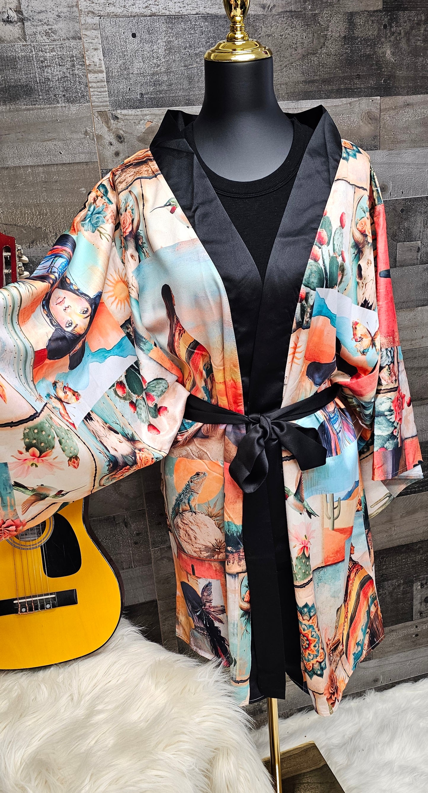 Colores de Mexico Pictures of the Southwest Satin Kimono Sleeve Robe