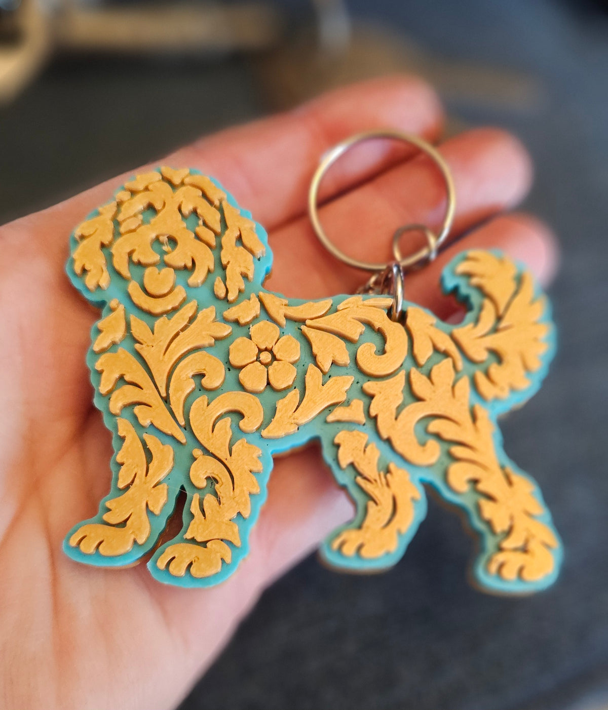 3D Print Golden Doodle Dog Tooled Keychain Made in America