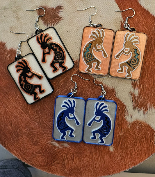 Baha Ranch 3D Print Kokopelli New Mexico Earrings Made in Americax