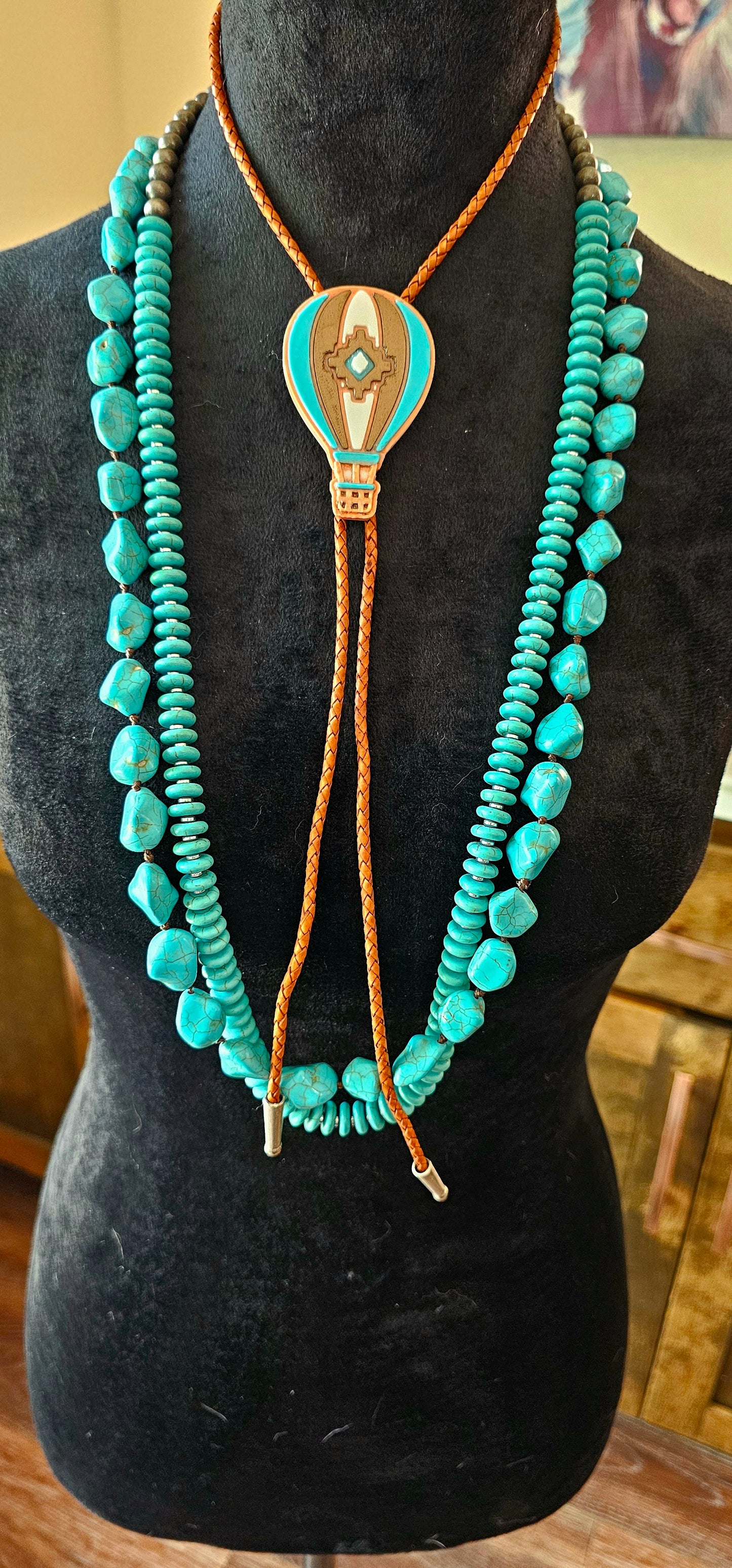 Albuquerque Balloon Fiesta 3D Hot Air Balloon Aztec Bolo Tie Necklace
