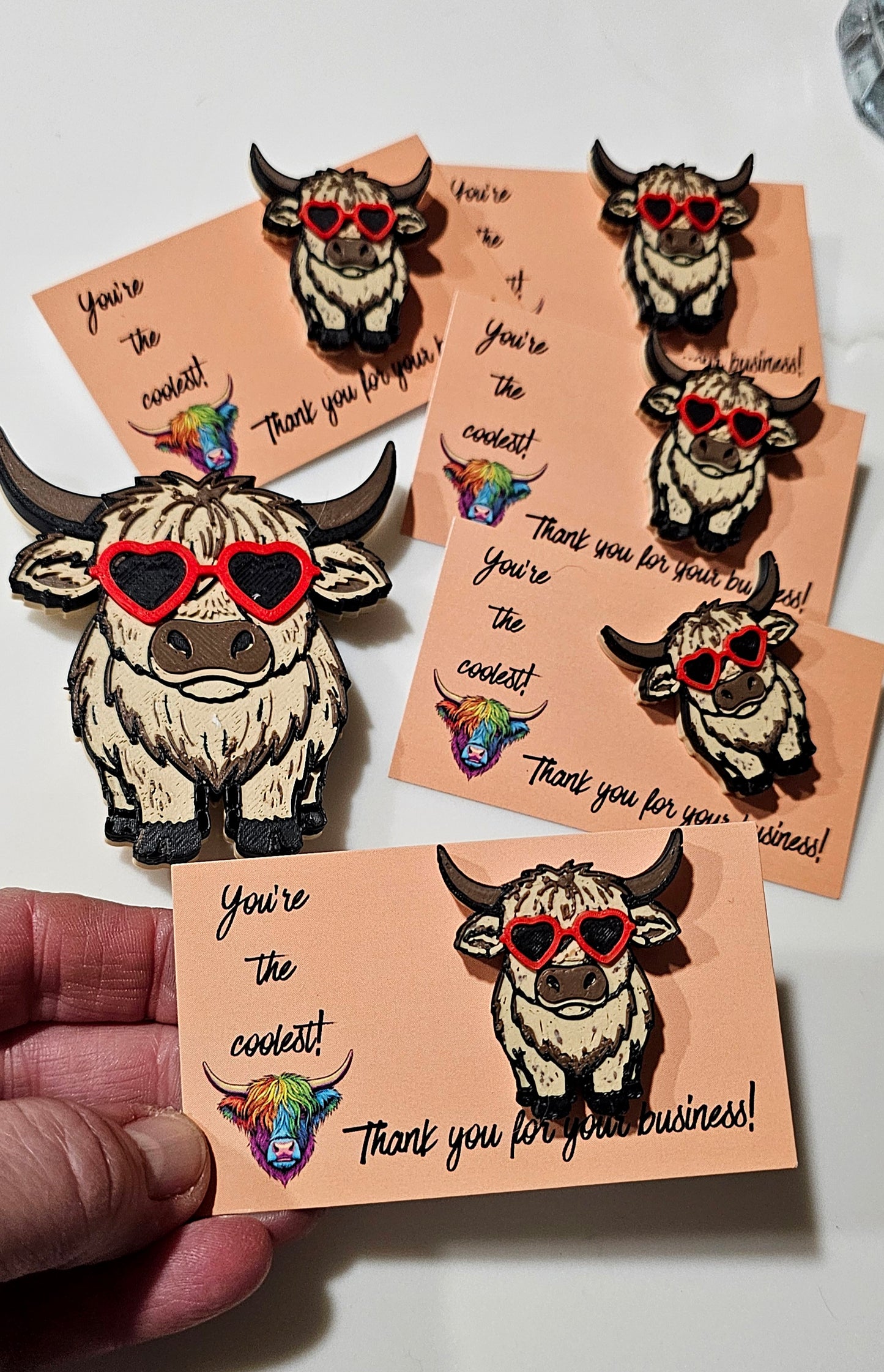 Bag of 25 -Boutique 3d Printed Package Inserts Cool Highland Cow Hat Pin Made in America