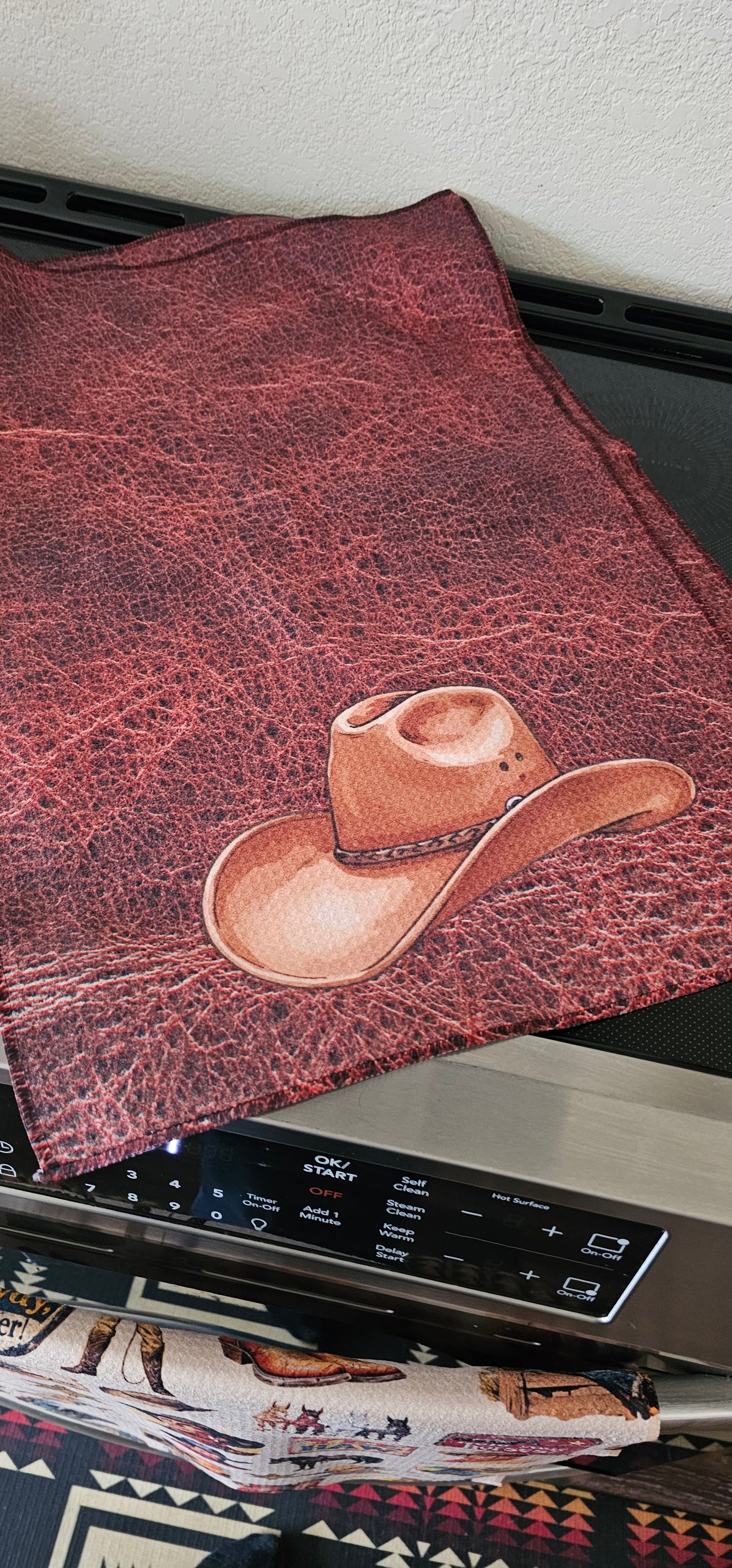 Monogrammed Initial Western Leather Look Saddle Longhorn Cowboy Cowgirl Kitchen Dish Towels Made in America