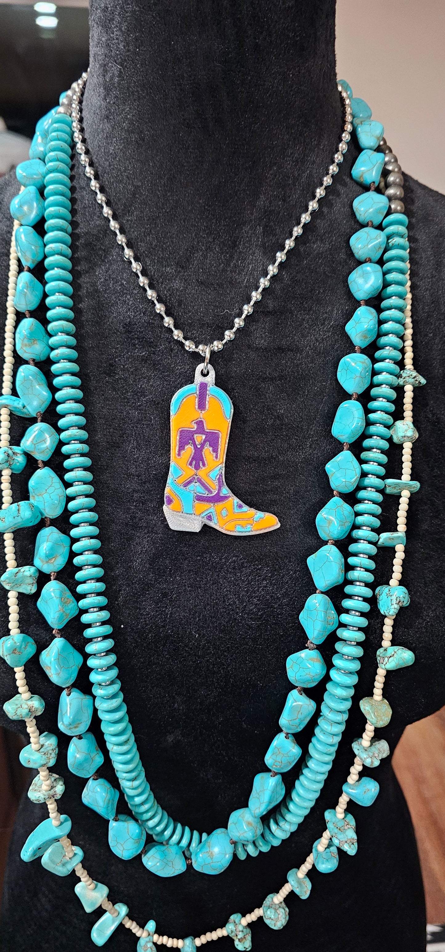 Baha Ranch 3D Print Purple Thunderbird Inlay Boot Necklace