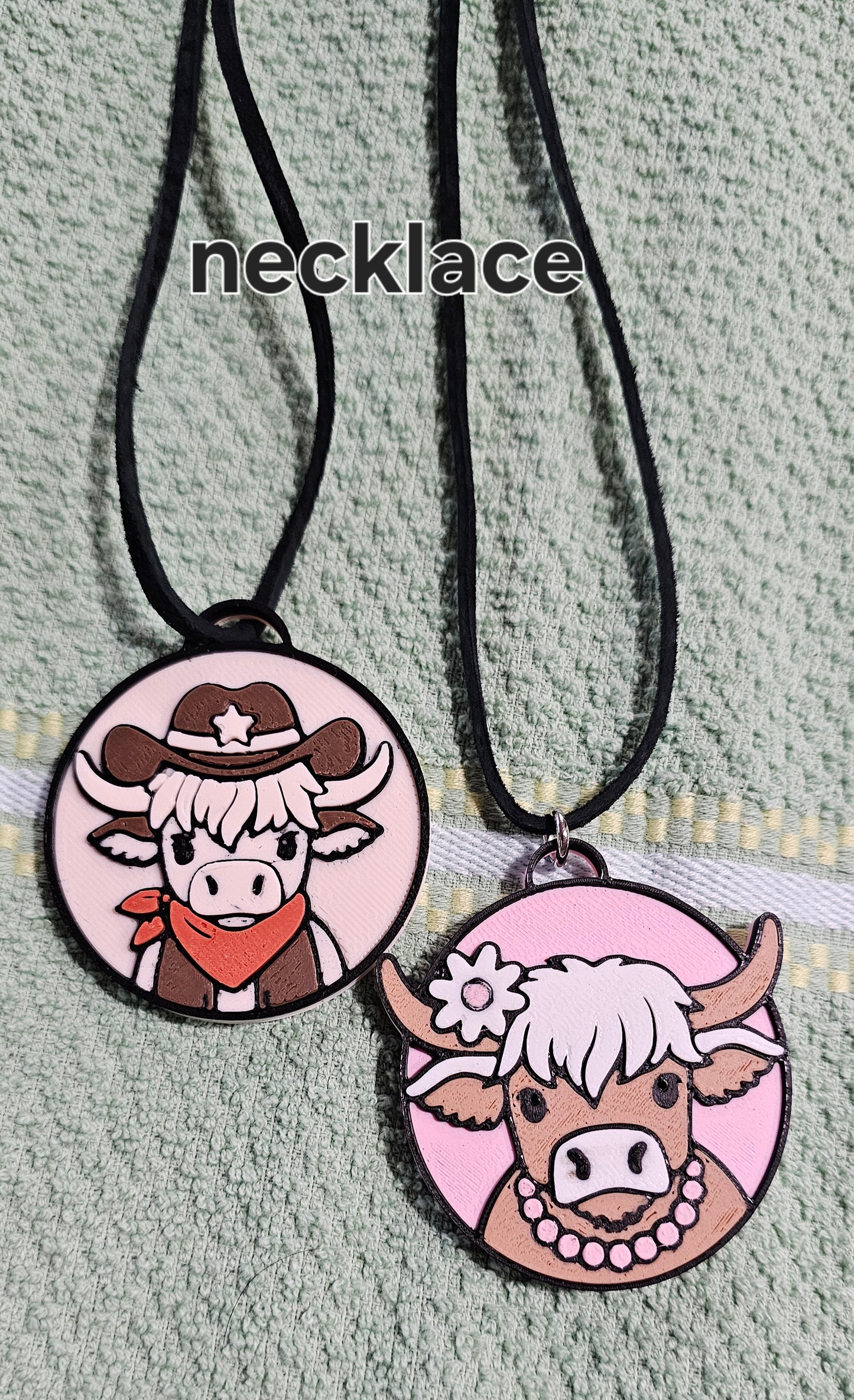 3d Western Cowgirl Cowboy Highland Cow Theme - Necklace, Purse Charm, Earrings, Keychain, Magnet