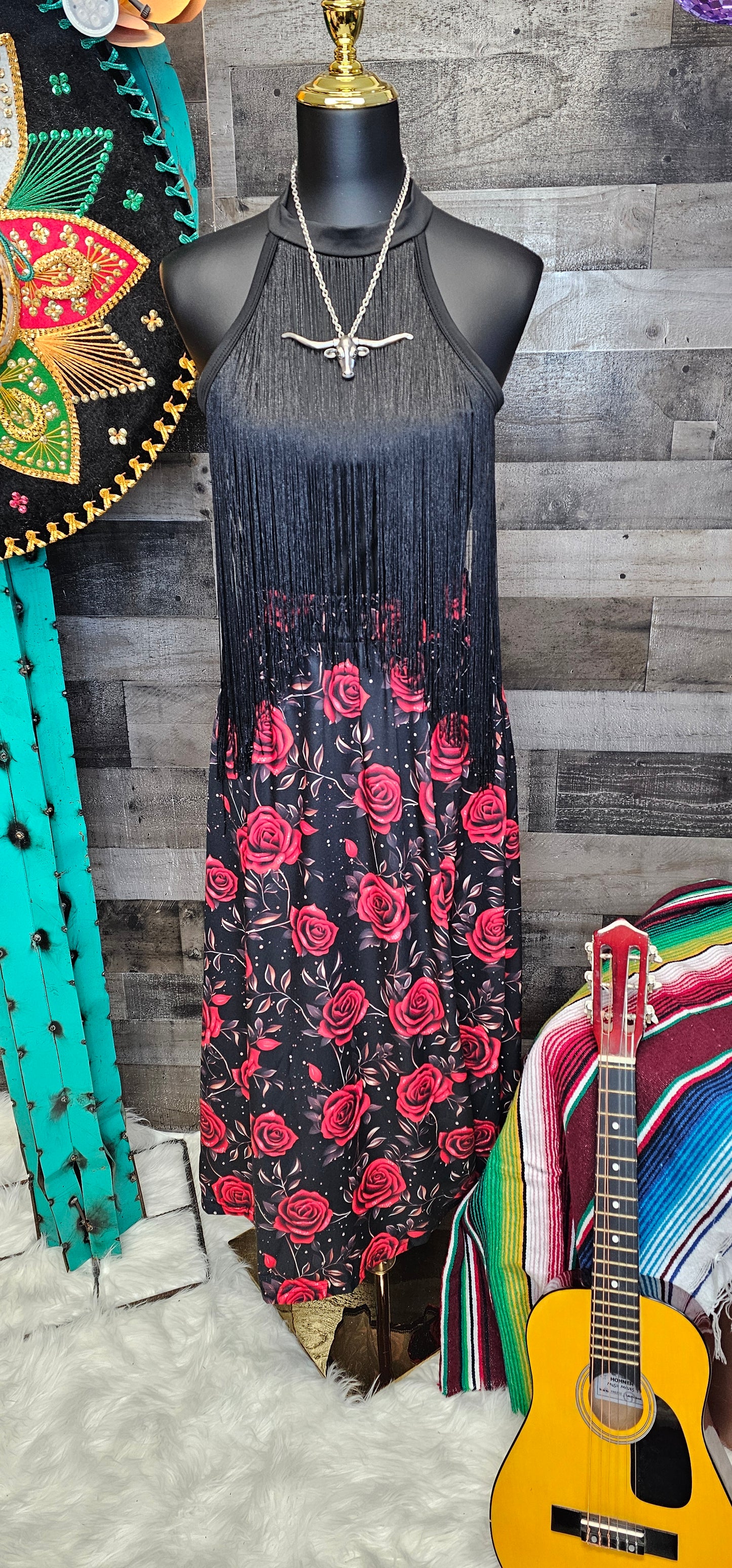 Colores de Mexico Romantic Red Roses Midi Skirt