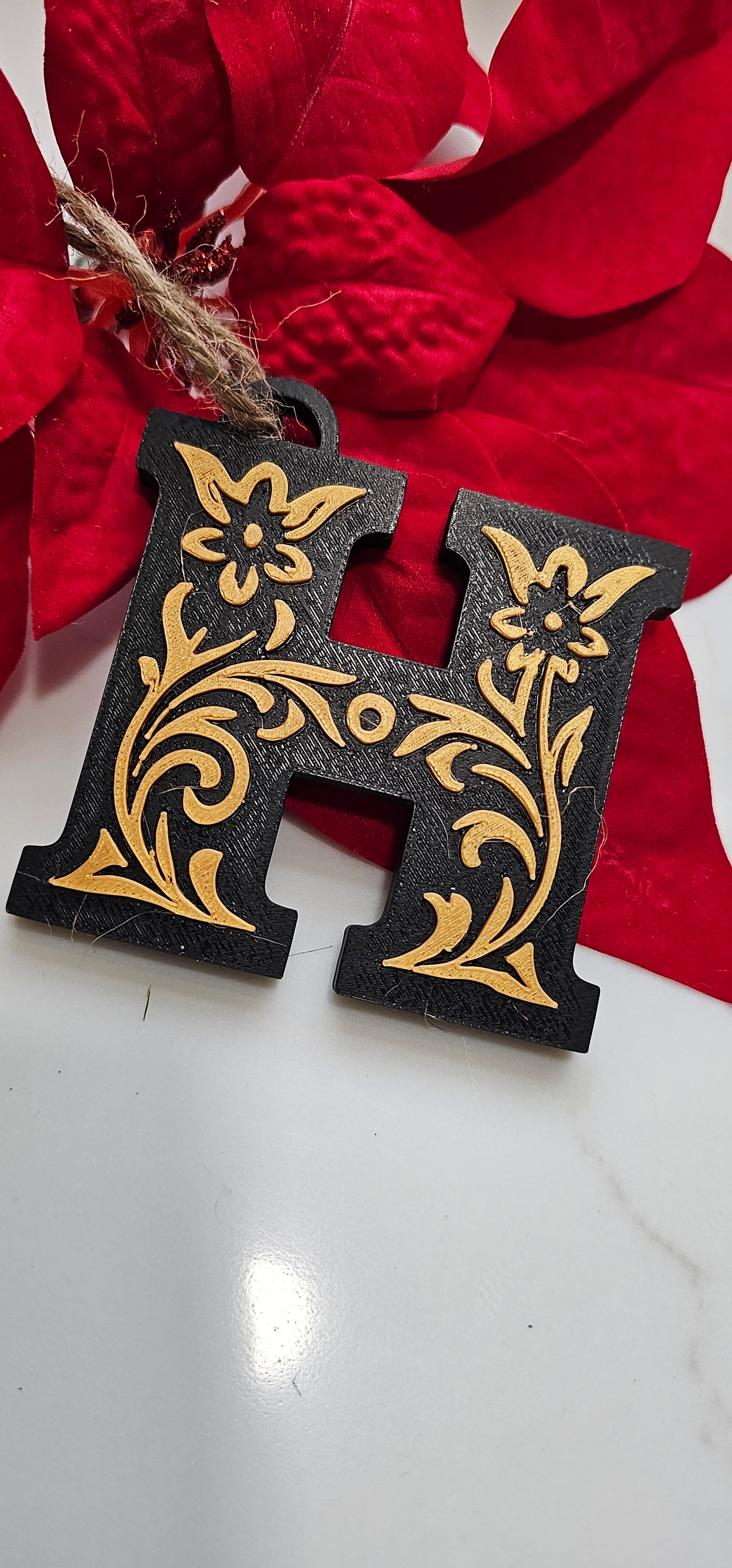 3D Print Tooled Leather Look Initial Ornament Choice of Colors