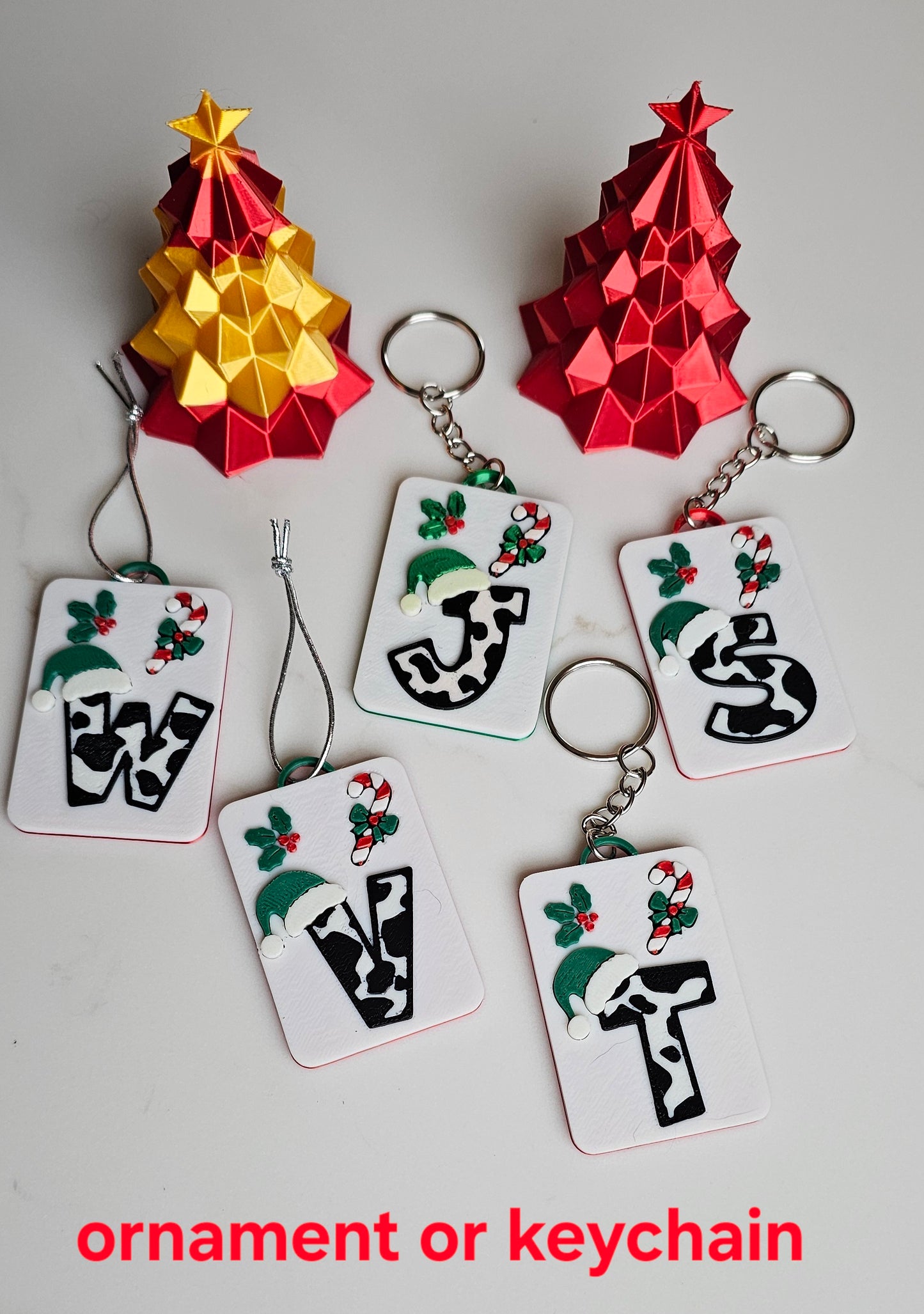 3D Print Christmas Personalized Initial - Keychain or Ornament - Made in America