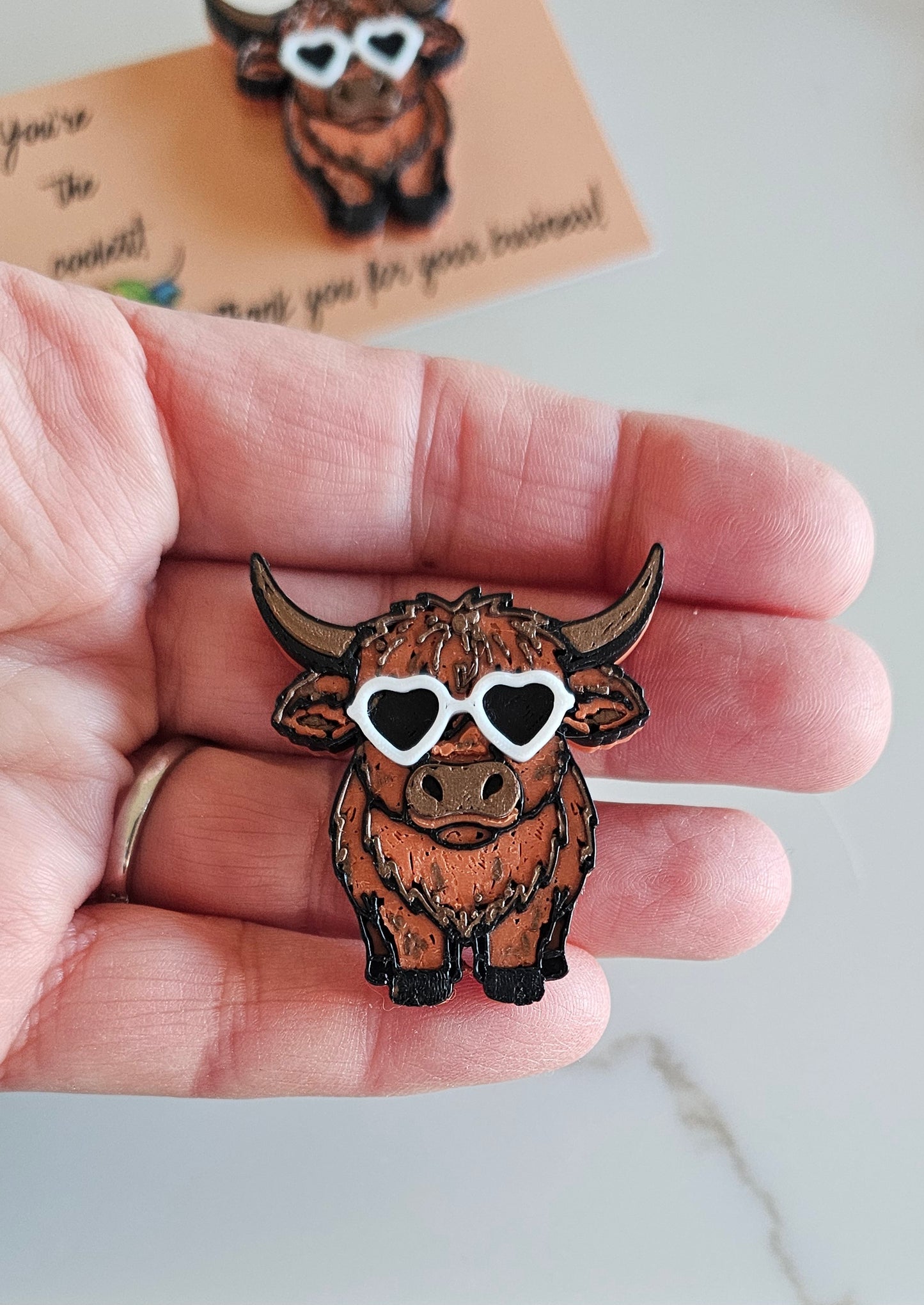 3d  Cool Highland Brown Cow Hat Pin Made in America
