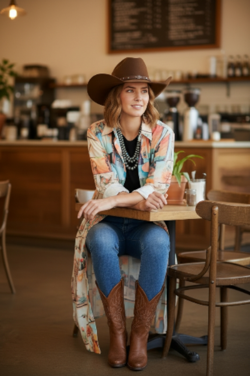 Colores de Mexico Pictures of the Southwest Button-Up Long Sleeve Shirt Dress Duster