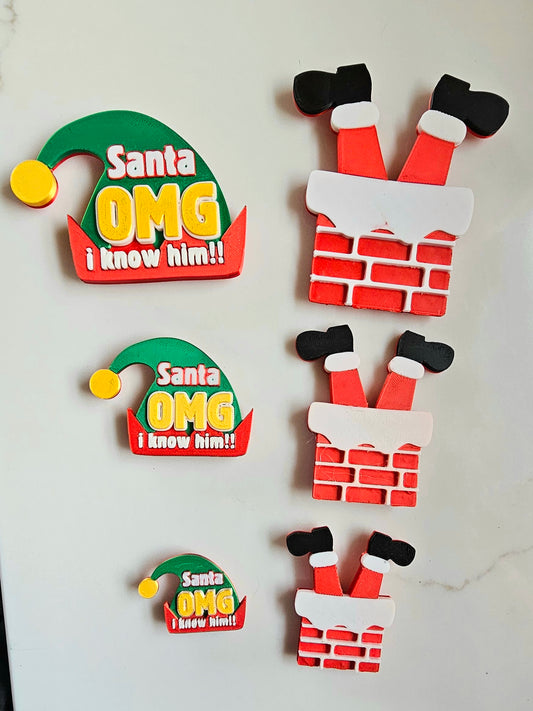 set of 2 Santa Elf I Know Him Hat Magnets Christmas Made in America Choice of Sizes