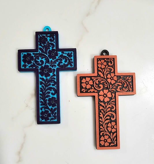 Baha Ranch 3D Faith Tooled Wall Cross or Keychain/Purse Charm Made in America