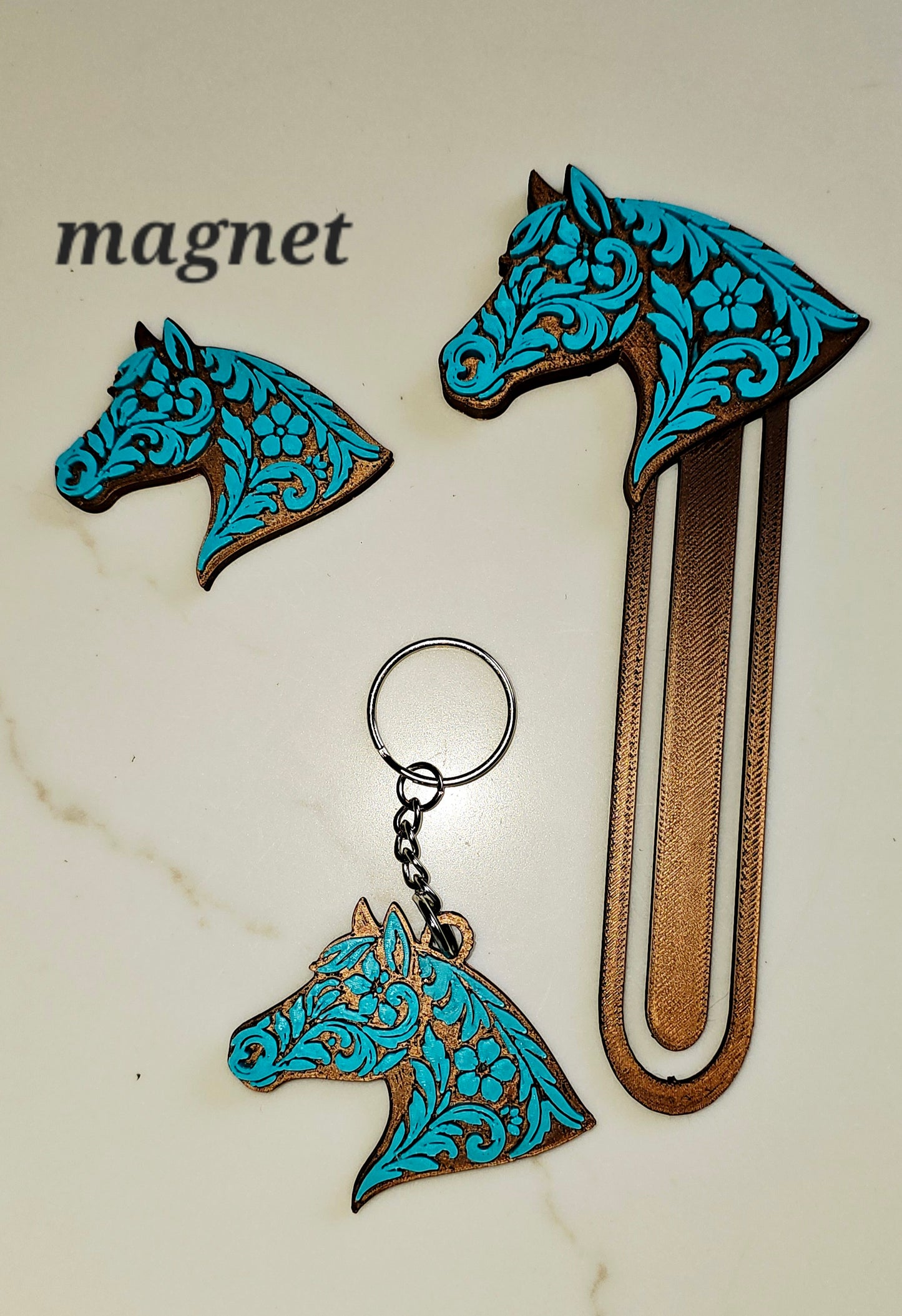 Baha Ranch Year of the Horse Tooled 3d Print Bookmark Keychain Hatpin Magnet Purse Charm Made in America