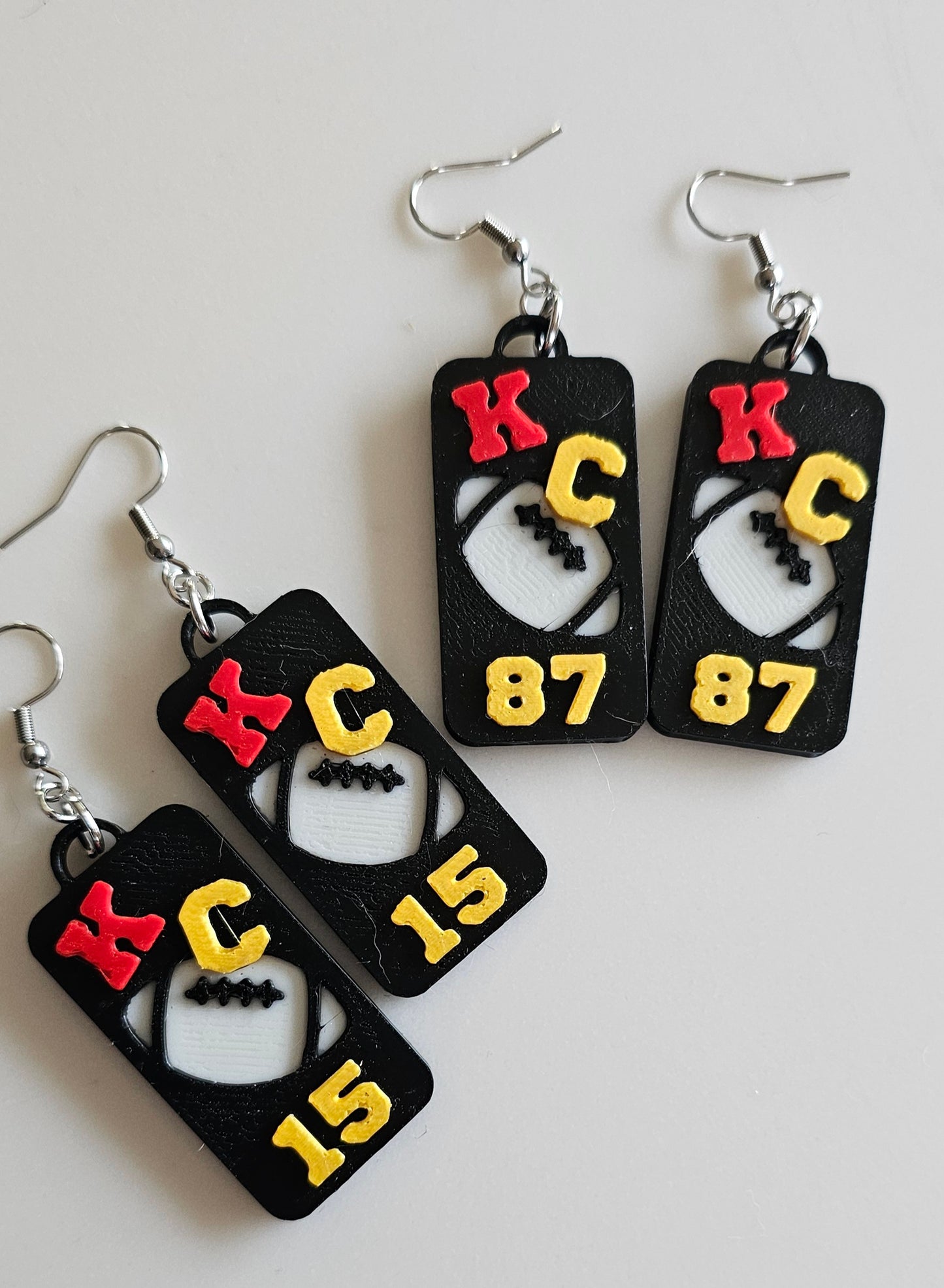 3D Print KC Chiefs Player Number Football Earrings choice of number
