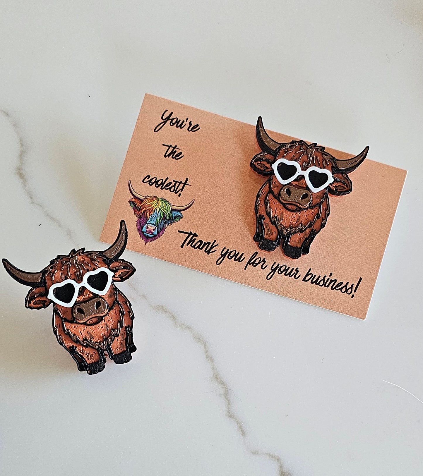 Bag of 25 -Boutique 3d Printed Package Inserts Cool Highland Brown Cow Made in America