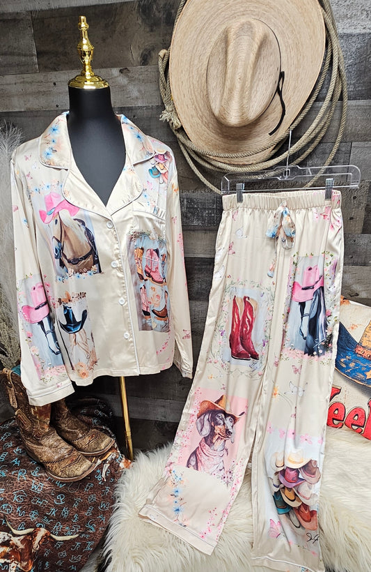 Danilo Painted Cowgirl Satin Long Pajamas