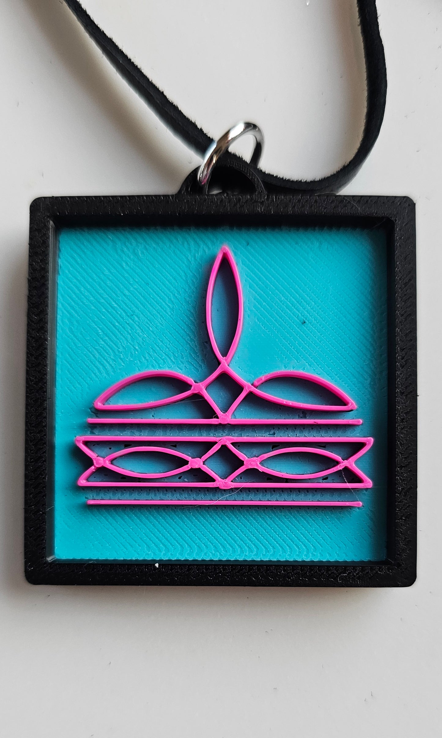 3D Print Picture Necklace on Deerskin Leather Western Bootstitch Made in America