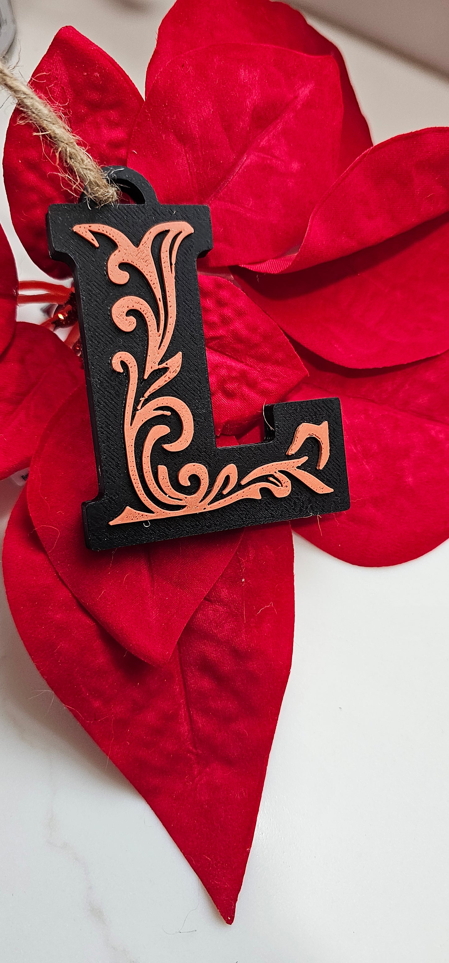 3D Print Tooled Leather Look Initial Ornament Choice of Colors