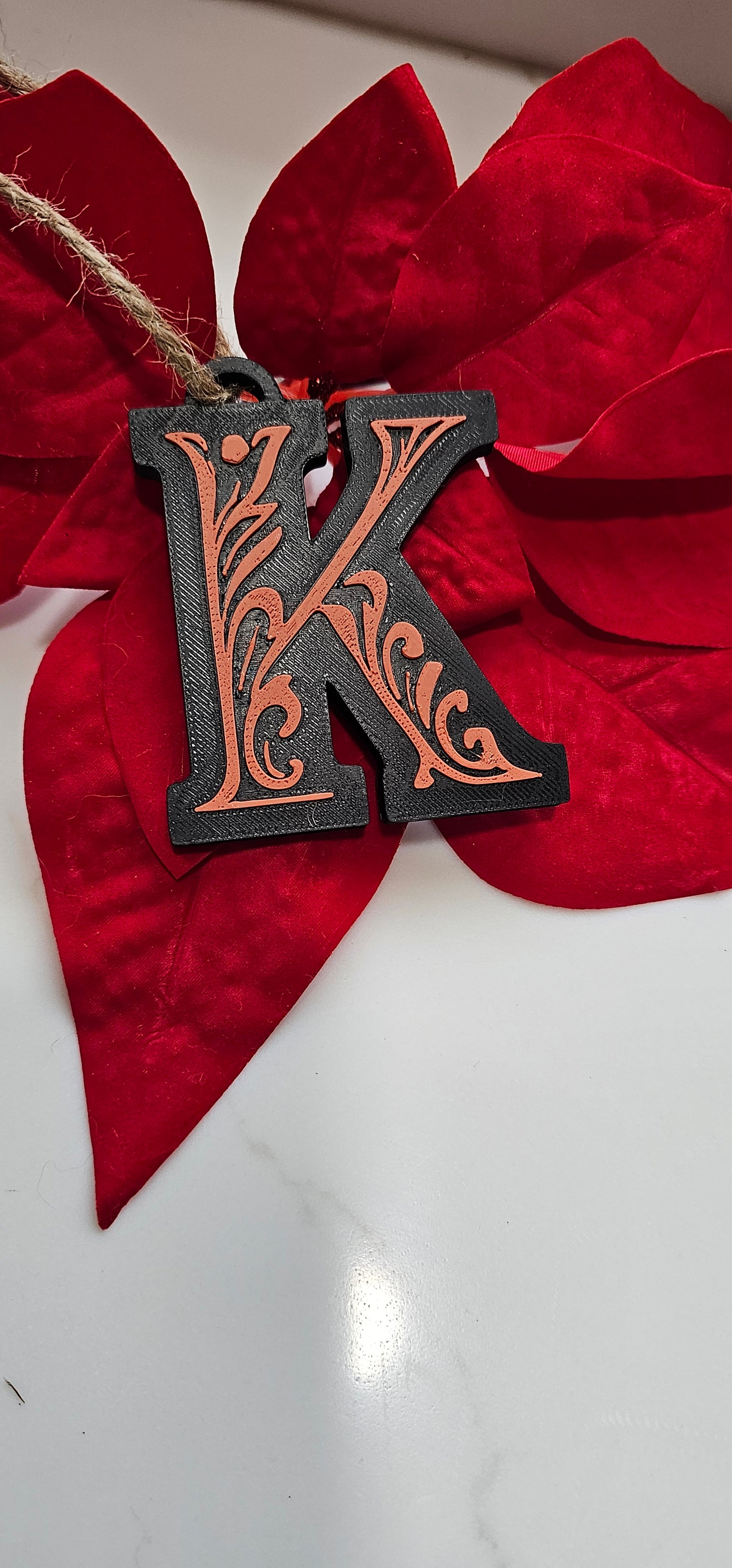 3D Print Tooled Leather Look Initial Ornament Choice of Colors