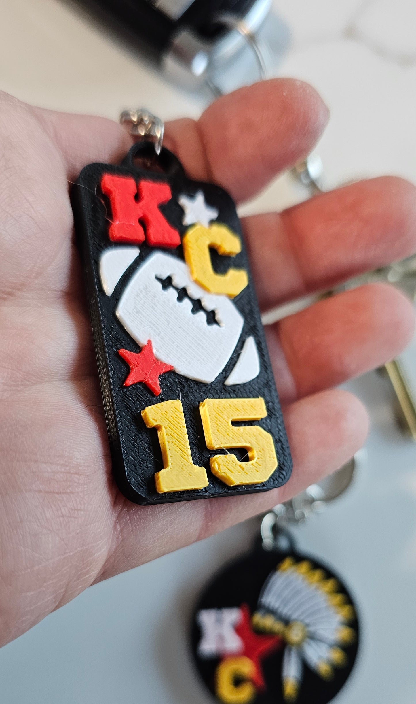 Set of 3 3D Print Chiefs Arrowhead Kc Kansas City 15 Football Keychains Made in America