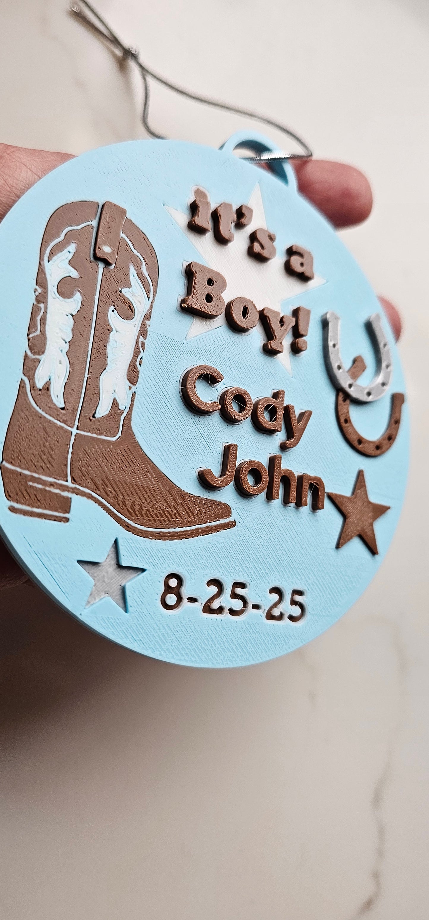 3D Print Personalized Birth New Baby Boy Cowboy Announcement Gift Favor Ornament
