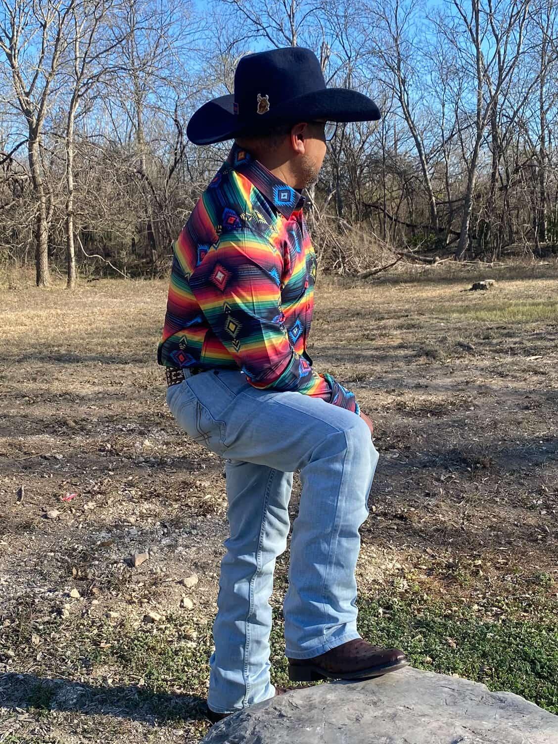 Colores De Mexico Southwestern Serape Button Up Shirt