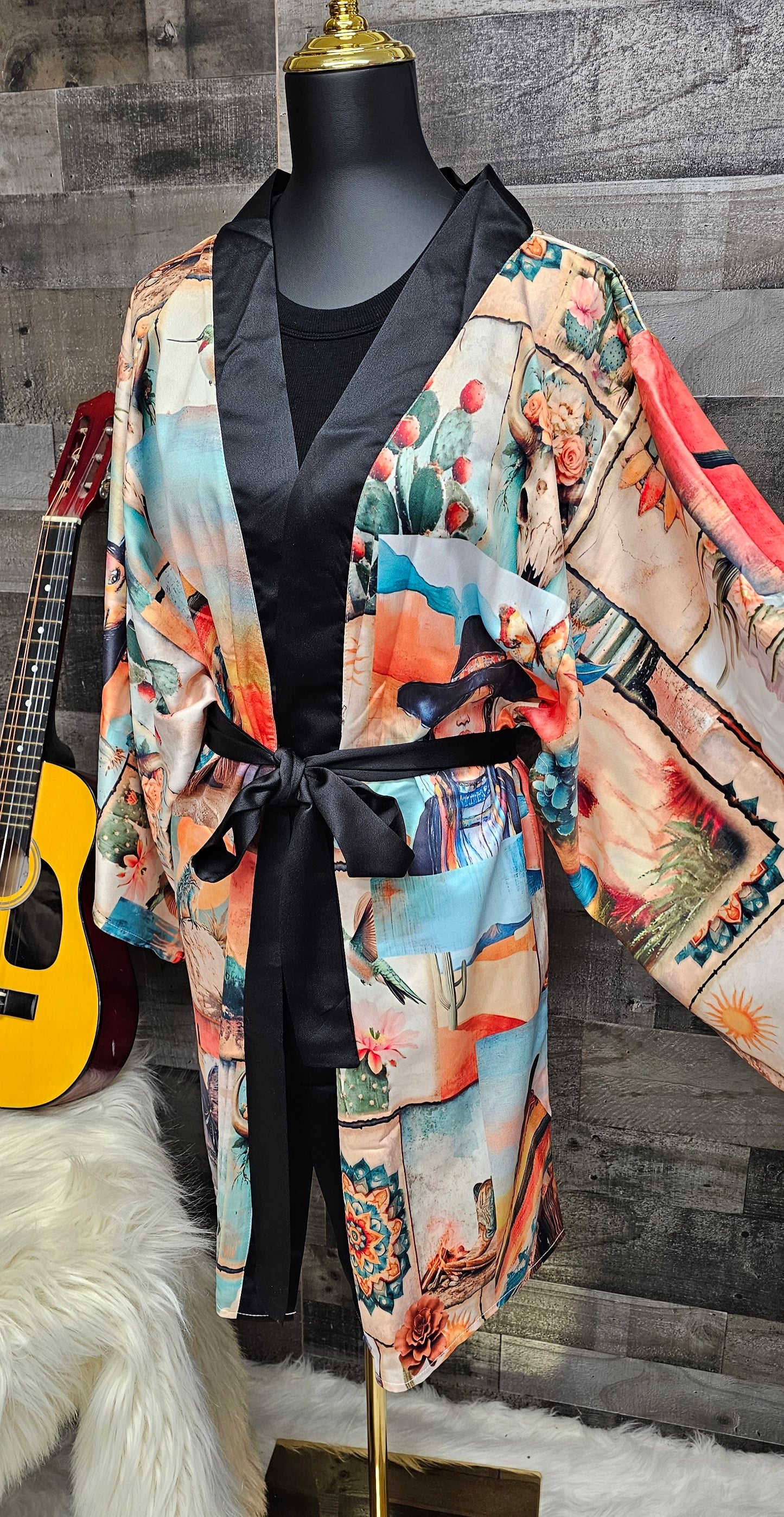 Colores de Mexico Pictures of the Southwest Satin Kimono Sleeve Robe