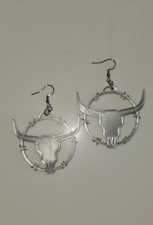 3D Print Longhorn Texas Ranch Western Barbwire Lightweight Earrings Made in America