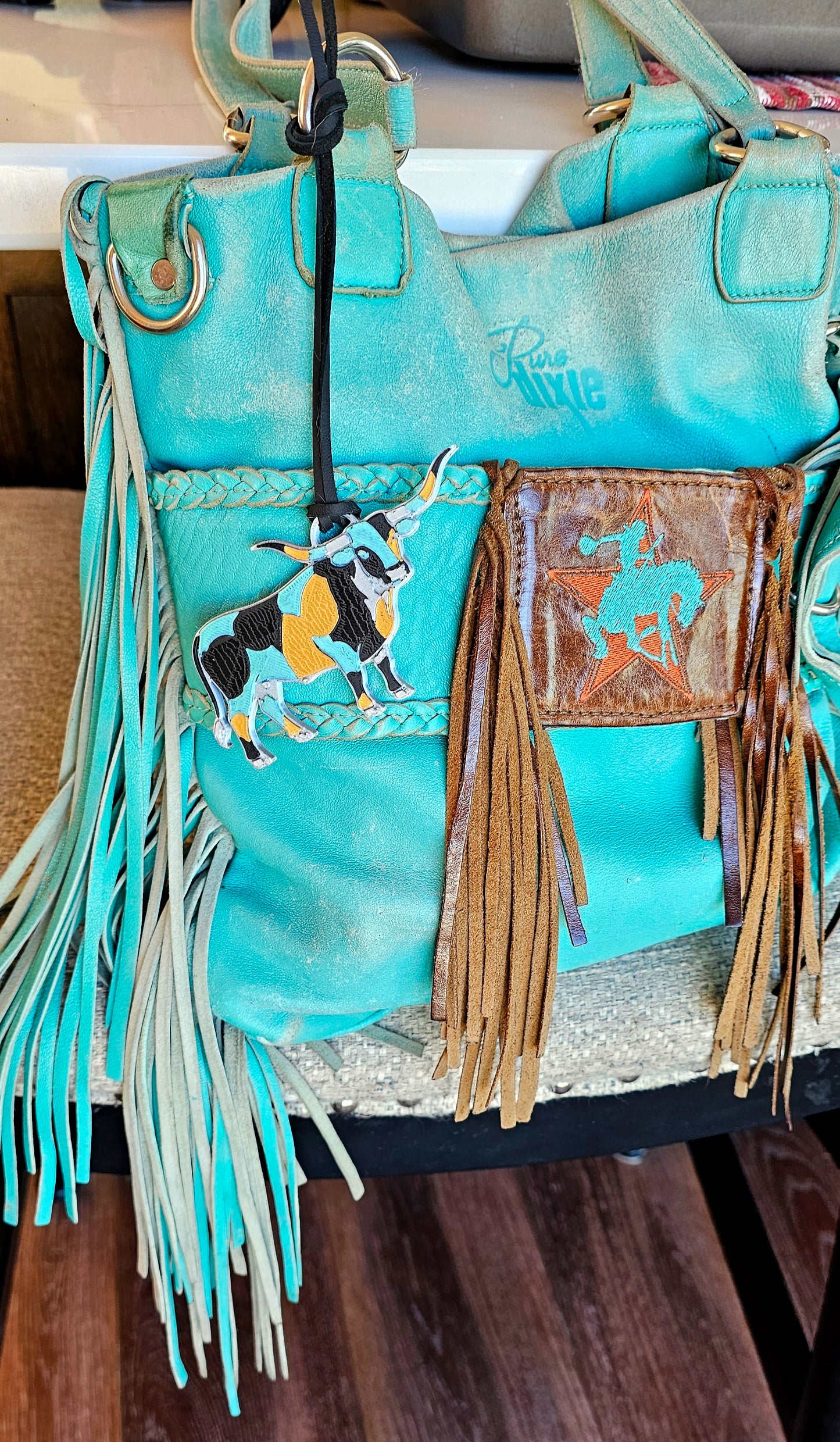 Baha Ranch 3D Print Turquoise Longhorn Made in America Keychain Magnet Purse Charm