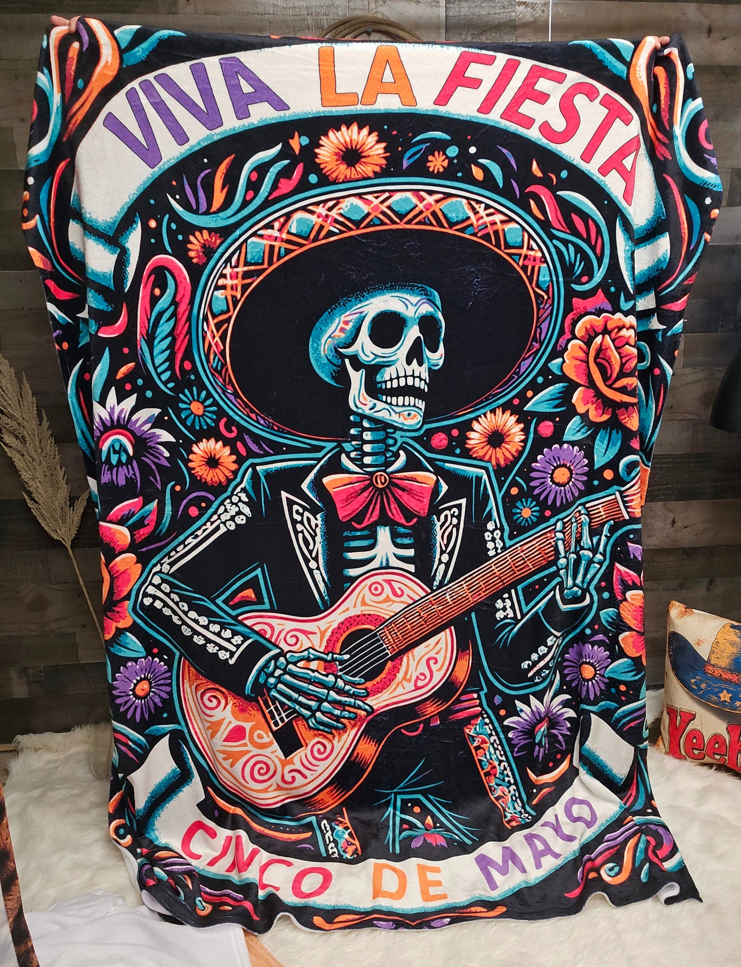 Cinco De Mayo Dia de los Muertes Throw Blanket Ultra-Soft Micro Fleece Blanket 60" x 80" Made in America