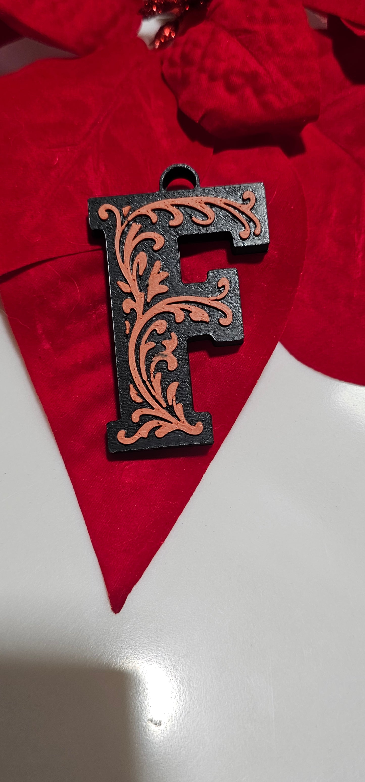 3D Print Tooled Leather Look Initial Pendant on Leather Necklace Made in America