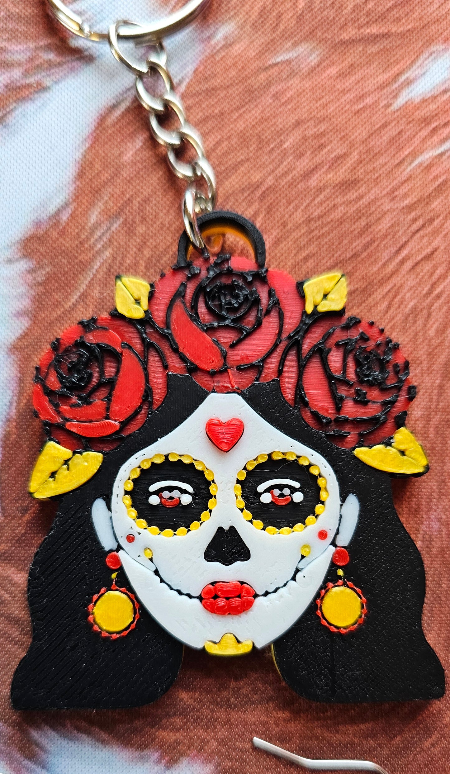 3D Print Mexico Theme Día de los Muertos Day of The Dead Sugar Skull Keychain or Earrings