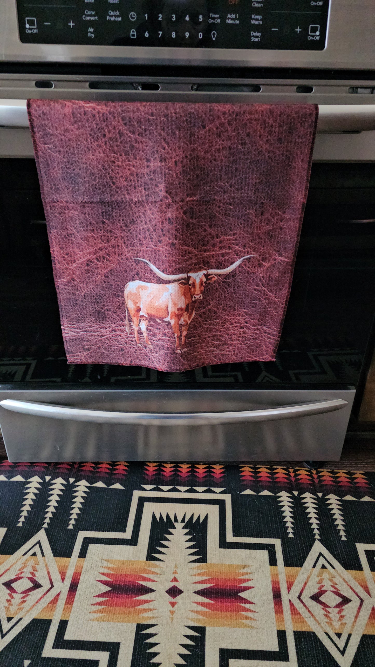 Monogrammed Initial Western Leather Look Saddle Longhorn Cowboy Cowgirl Kitchen Dish Towels Made in America