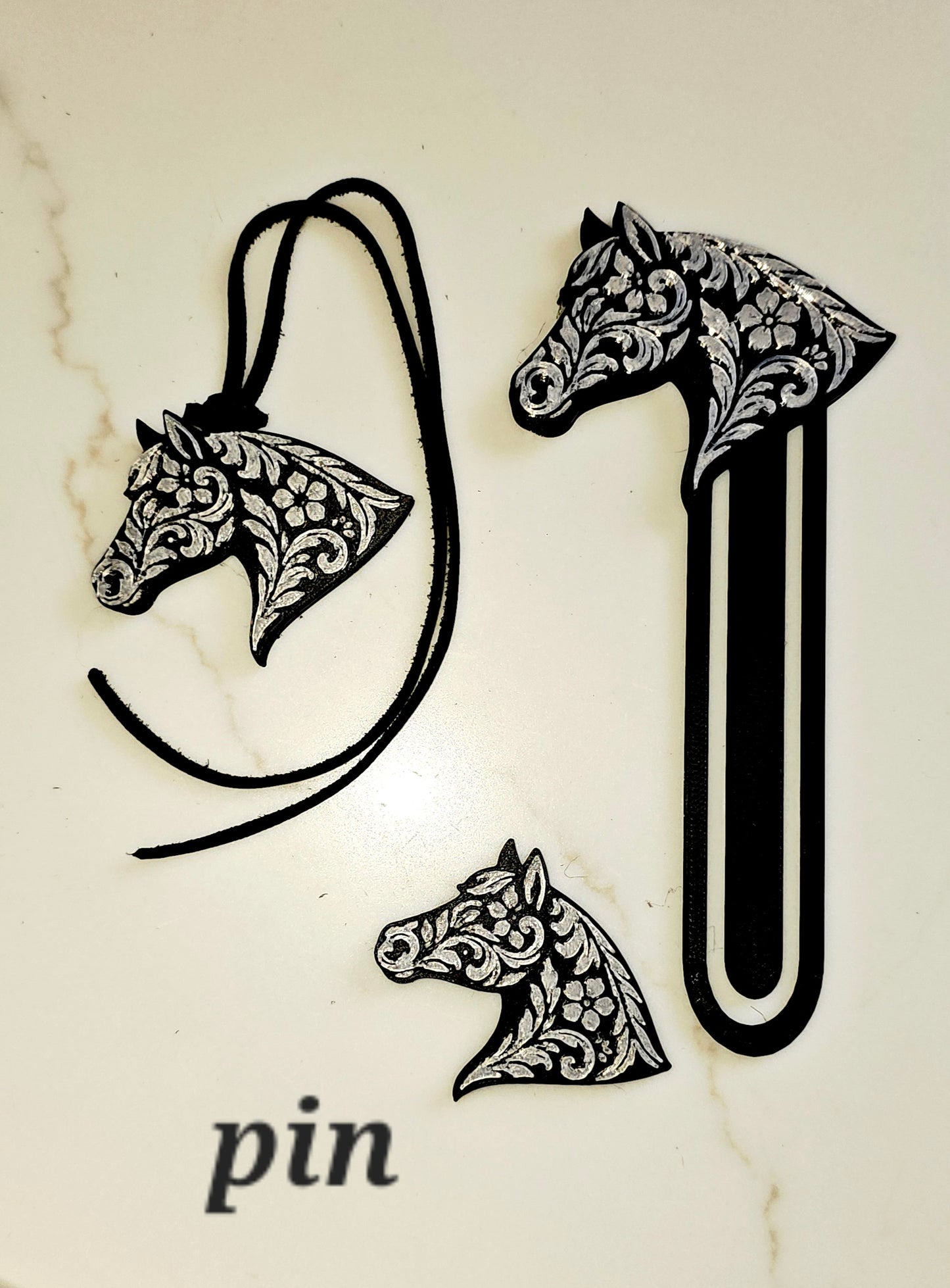 Baha Ranch Year of the Horse Tooled 3d Print Bookmark Keychain Hatpin Magnet Purse Charm Made in America