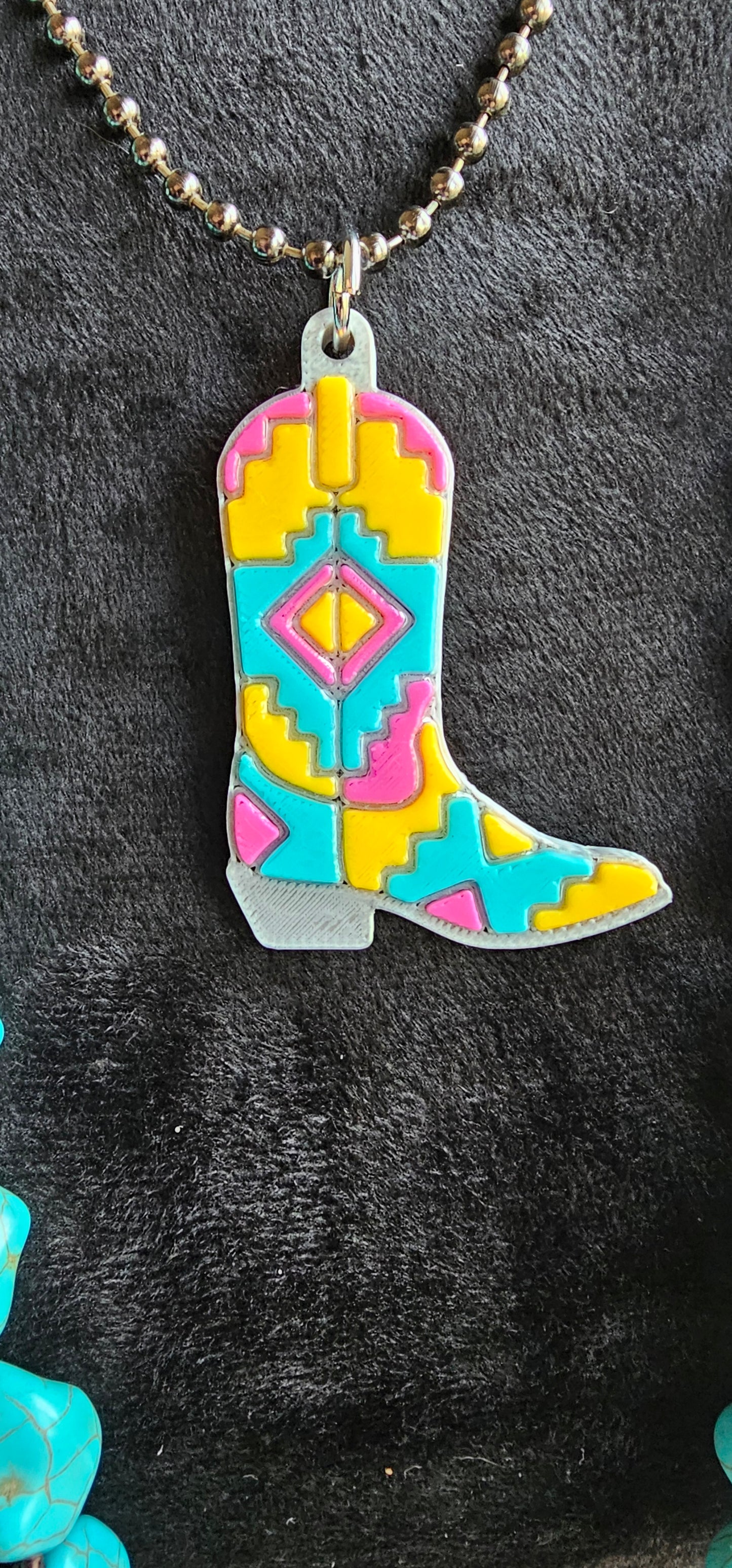Baha Ranch 3D Print Aztec Pink Inlay Boot Necklace